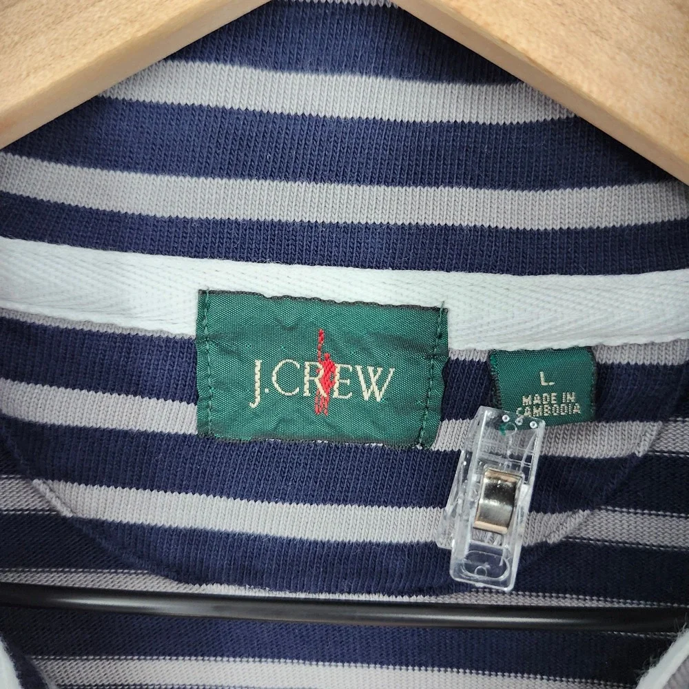 J. Crew Navy and Gray Striped Quarter Zip Up Sweater